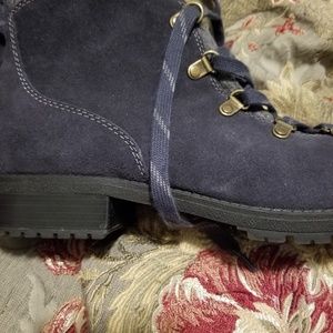 CLARKS womens short blue suede leather boots size